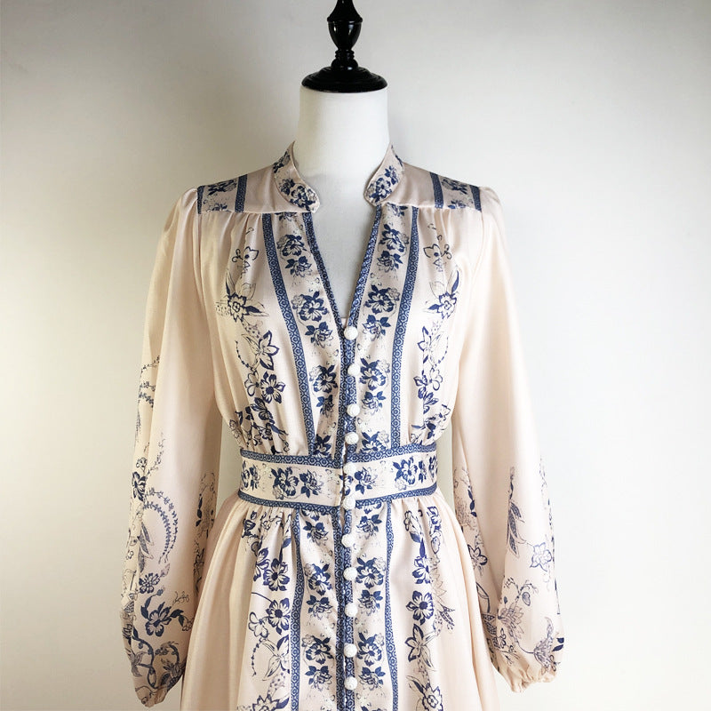 Women's Printed Vacation Style Single Breasted Long Sleeve Dresses