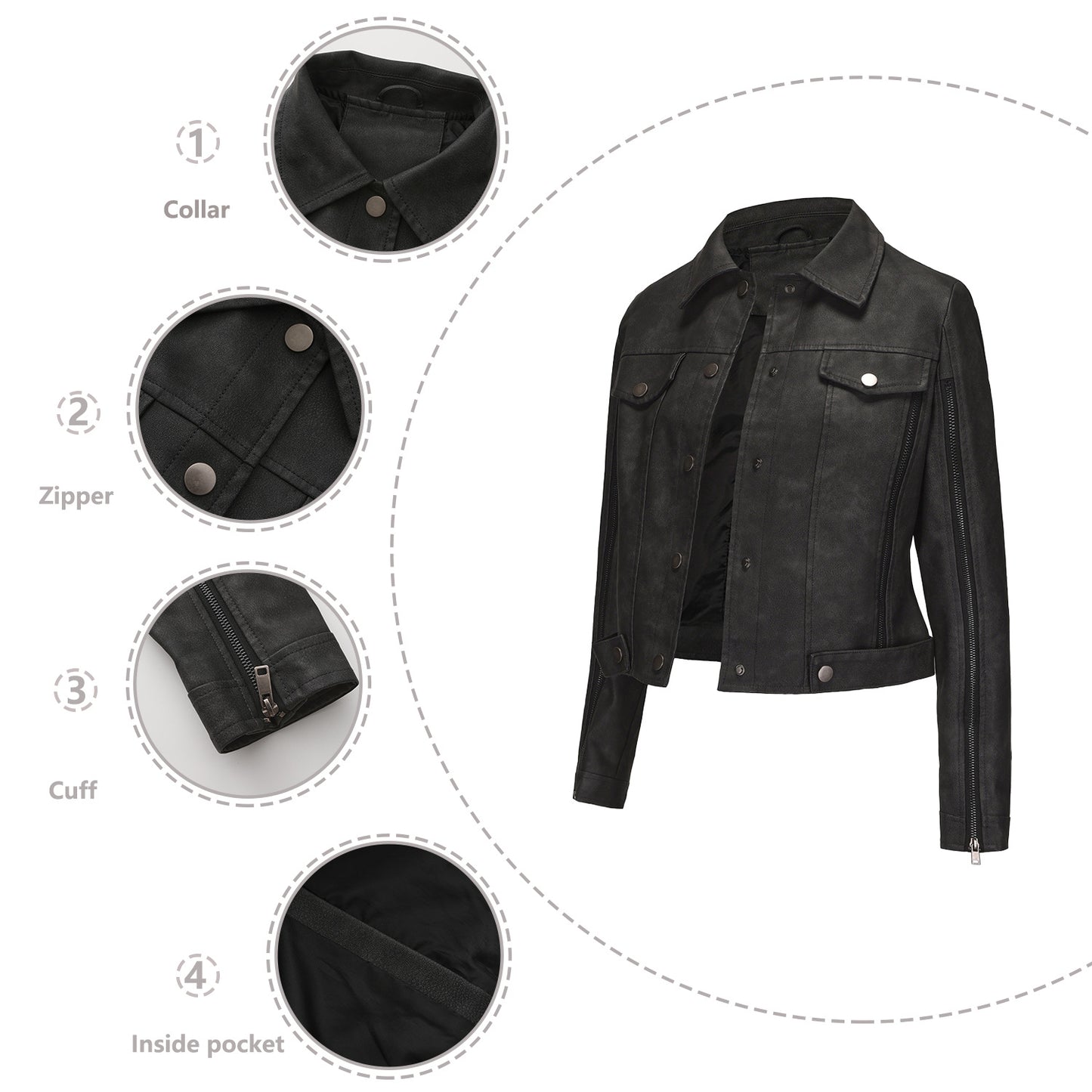 Women's Fashion More Than Zipper Decorations Motorcycle Long-sleeved Popular Jackets