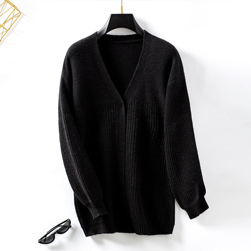 Women's Casual Loose Solid Color Mid-length Knitted Cardigans