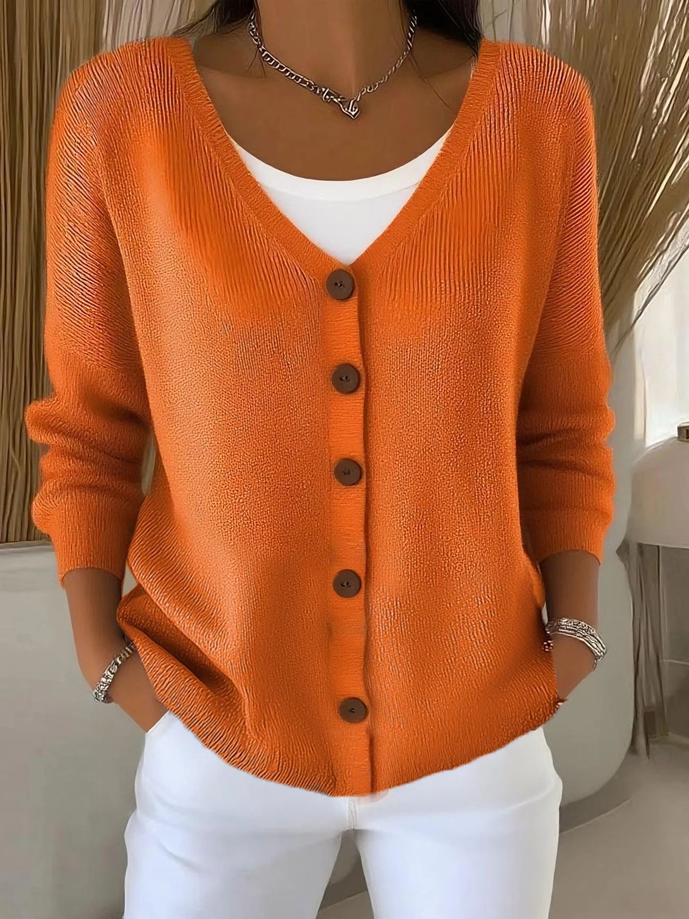 Women's Solid Color Knitted Button Loose Casual Sweaters