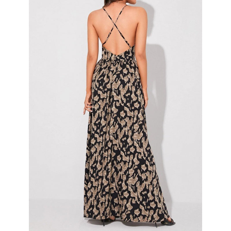 Women's Fit Retro Vacation Beach Print Sexy Dress