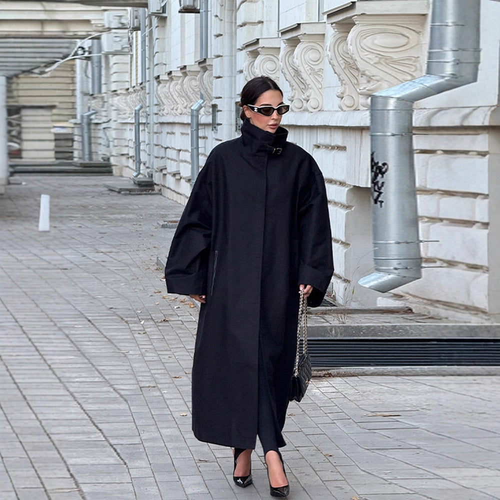 Women's Temperamental Solid Color Stand Collar Long Coats
