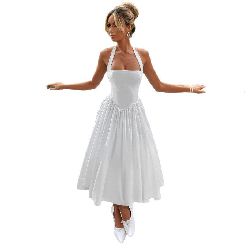 Backless Waist Trimming A- Line Dress Dresses