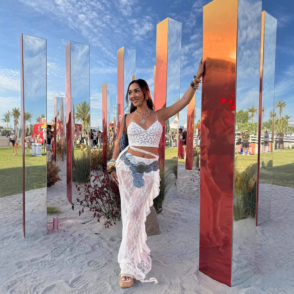 Ruffled Bell Sleeve Lace Navel Sexy Blouses