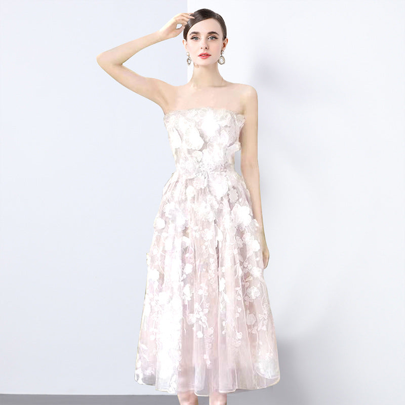 French Style Three-dimensional Flower Dress Princess Rose Dresses