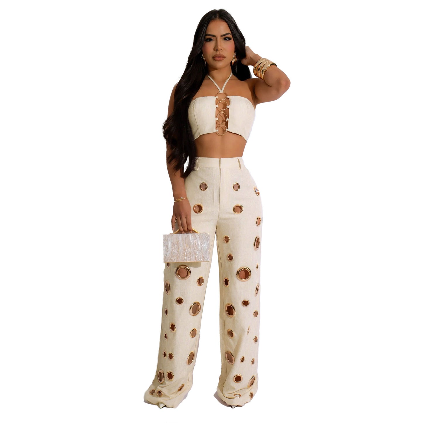 Sexy Hole Slim Fit Two-piece Nightclub Suits