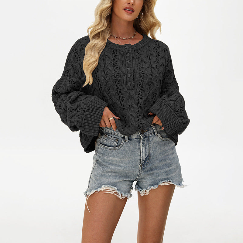 Women's Button Loose Solid Color Pullover Sweaters