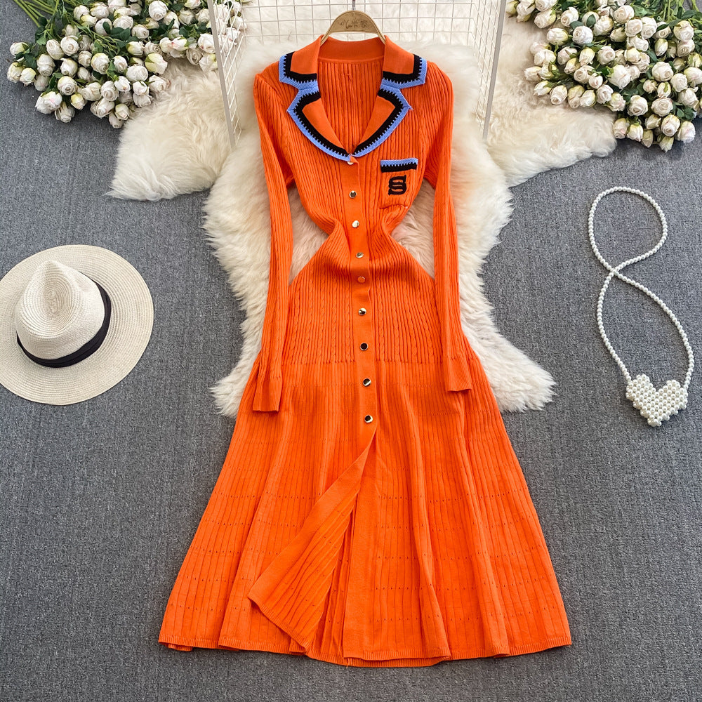 Classic Style Contrast Color Woolen Embroidered Collar Split Skirts