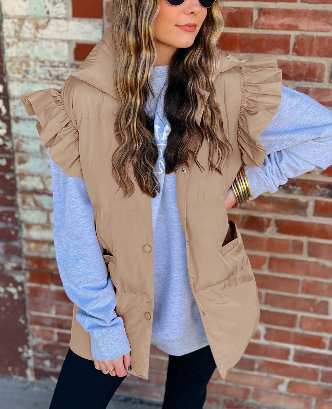 Pockets Flying Sleeves Elegant Stand Collar Vests