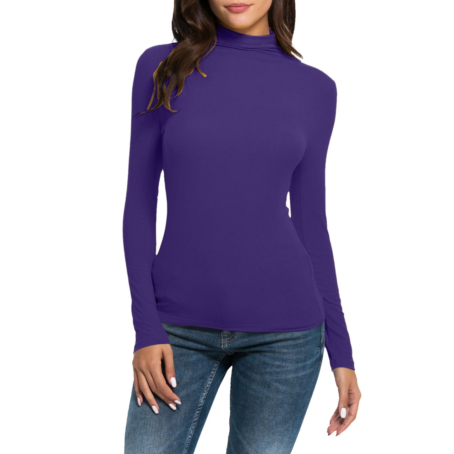 Women's Long-sleeved Turtleneck Pure Color Half Collar Blouses