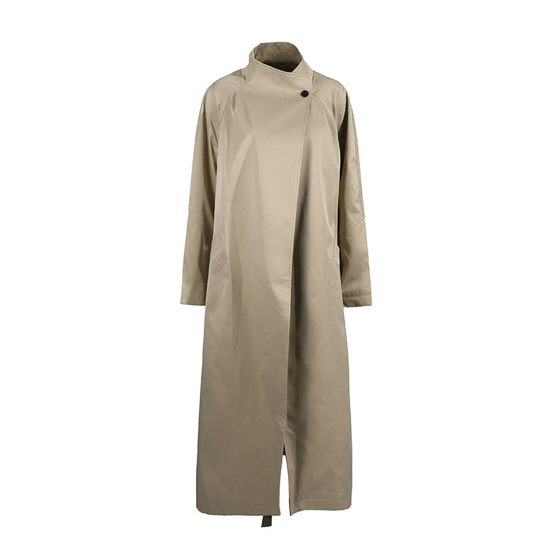 Women's Elegant Stand Collar Trench Loose Design One Button Coats