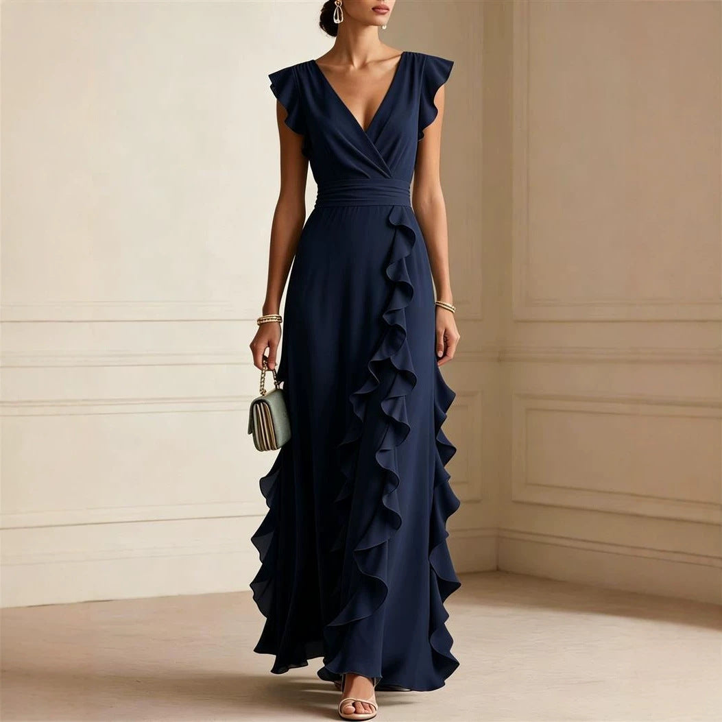 Solid Color Summer Ruffled Sleeveless Thin Dress