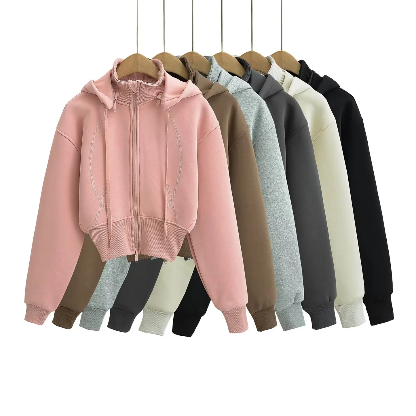 Women's Sports Style Fleece Lined Removable Hooded Long Sleeves Sweaters