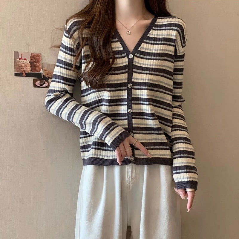 Women's Style Sweet Striped Knitted For Western Slim Fit Slimming Cardigans