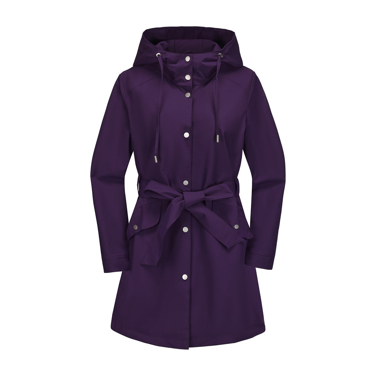 Women's Hooded Waterproof With Belt Thin Casual Coats