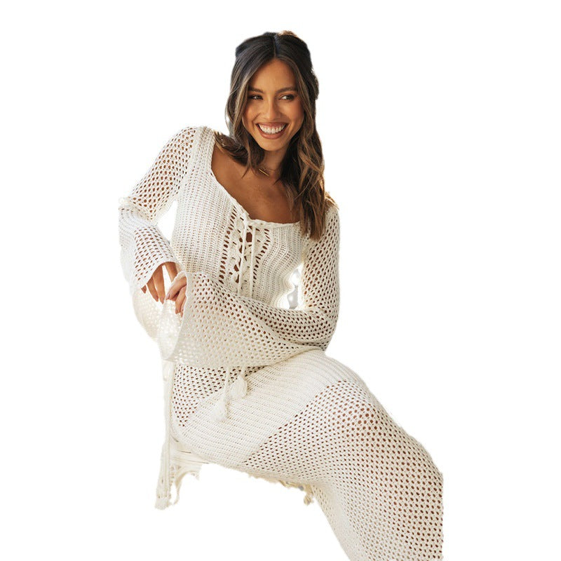 Women's Beach Solid Color Sexy Knitted Hollow Dresses