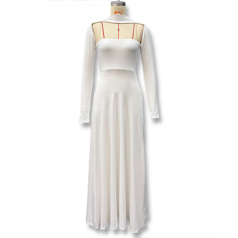 Women's Fashion Solid Color Sexy Tube Long Sleeve Waist Slim Temperament Dress
