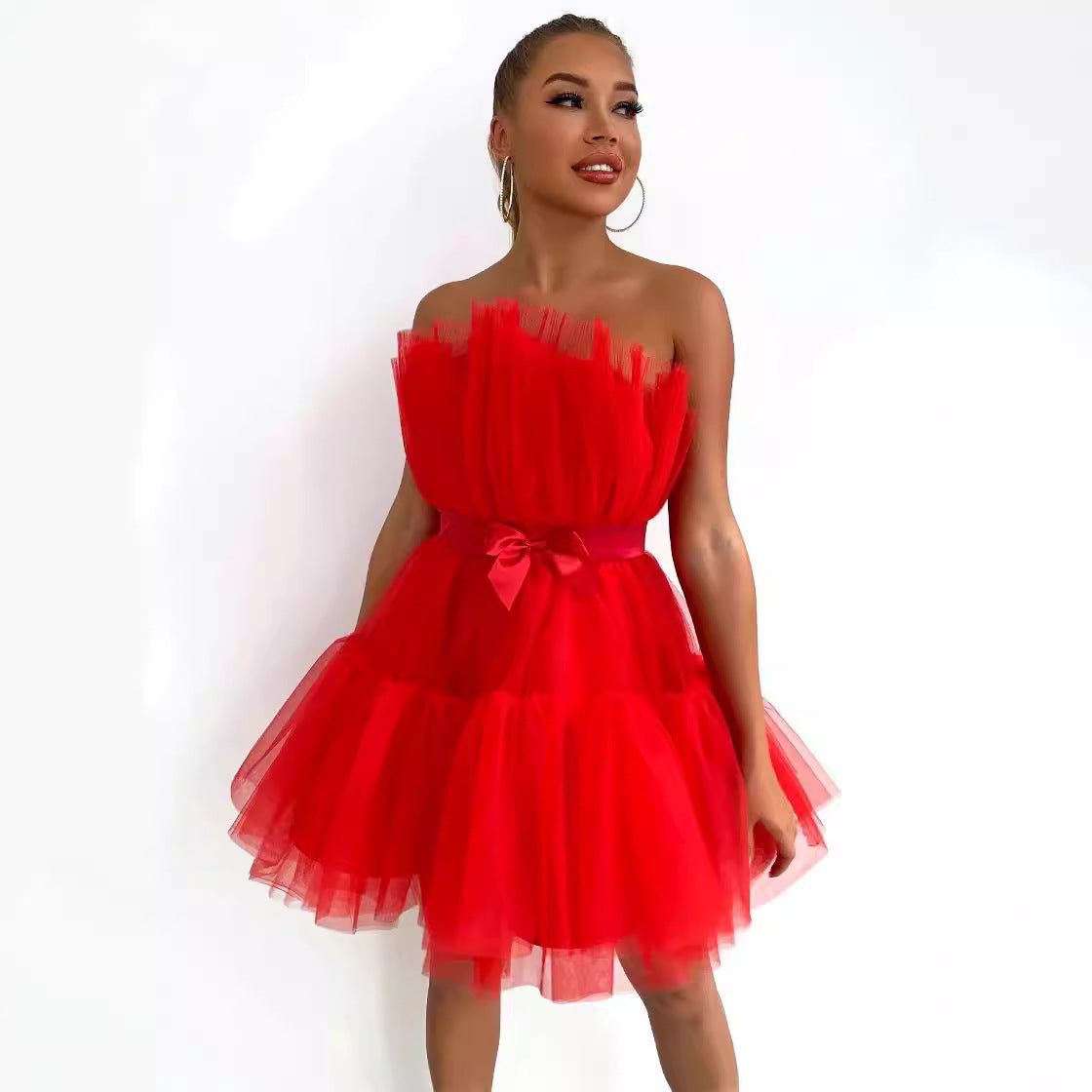 Tube Mesh Graceful Bow Pettiskirt Dress Tops