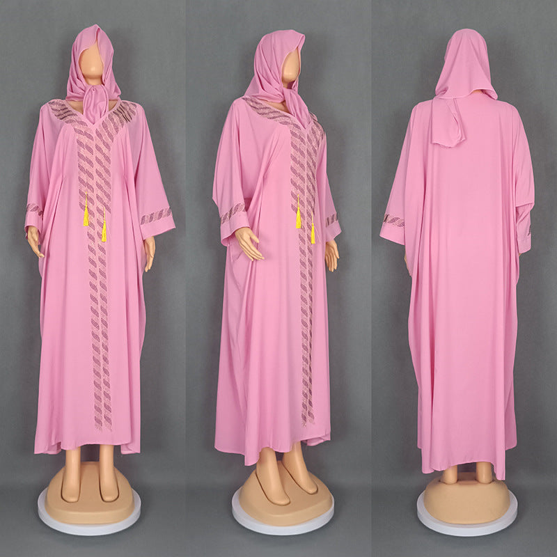 Women's Muslim Robe Saudi Long-sleeved Rhinestone Dress Dresses