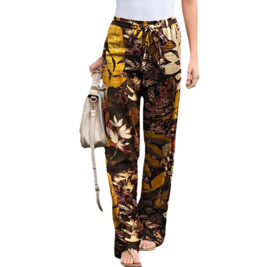 Women's Printed Cotton Linen Casual Comfortable Elastic Pants