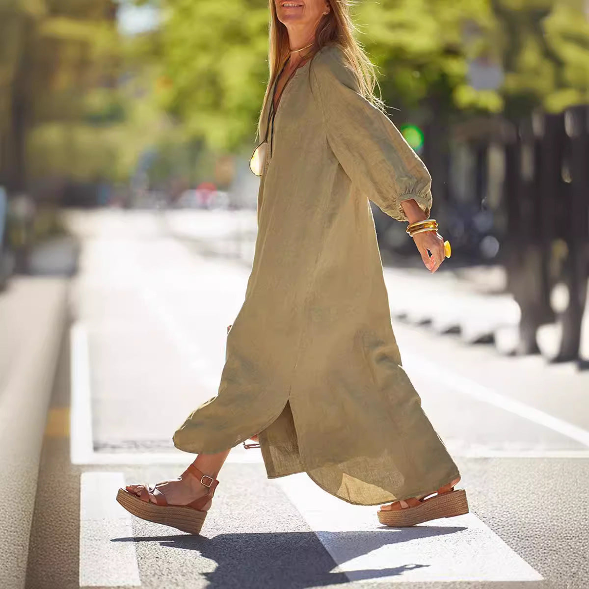 Women's Summer Cotton Linen Shirt Casual Commuter Style Dress