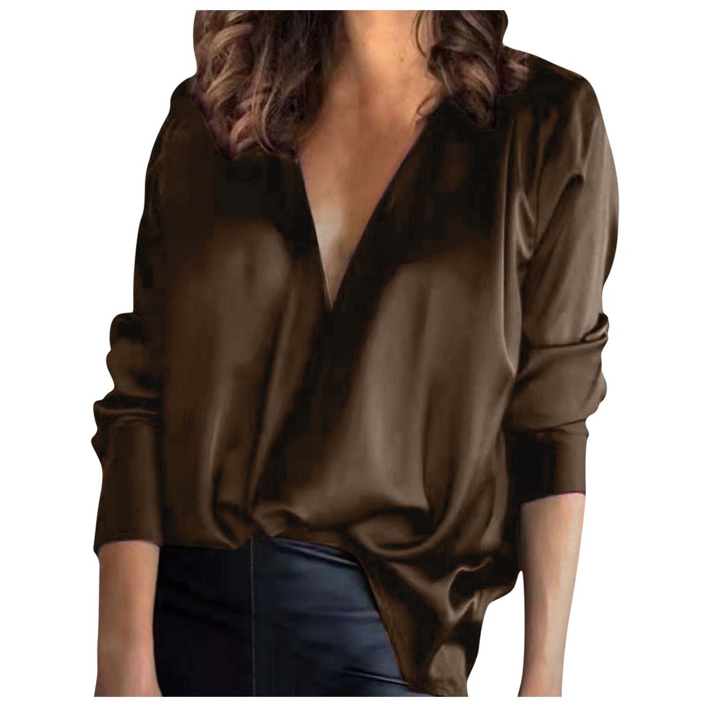 Women's Solid Color Temperament Commute Satin Long-sleeved Blouses