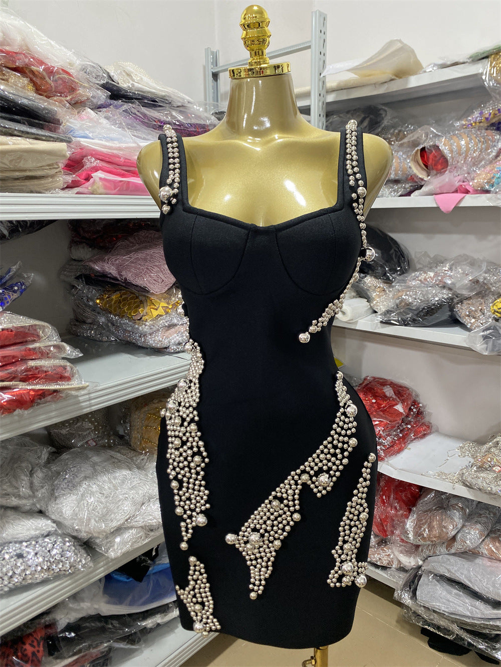 Slim Fit Rhinestone Stretch Bandage One-piece Dresses