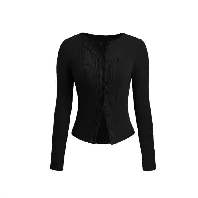 Autumn Solid Color Slim Fit Long Sleeves Buttoned Knitwear