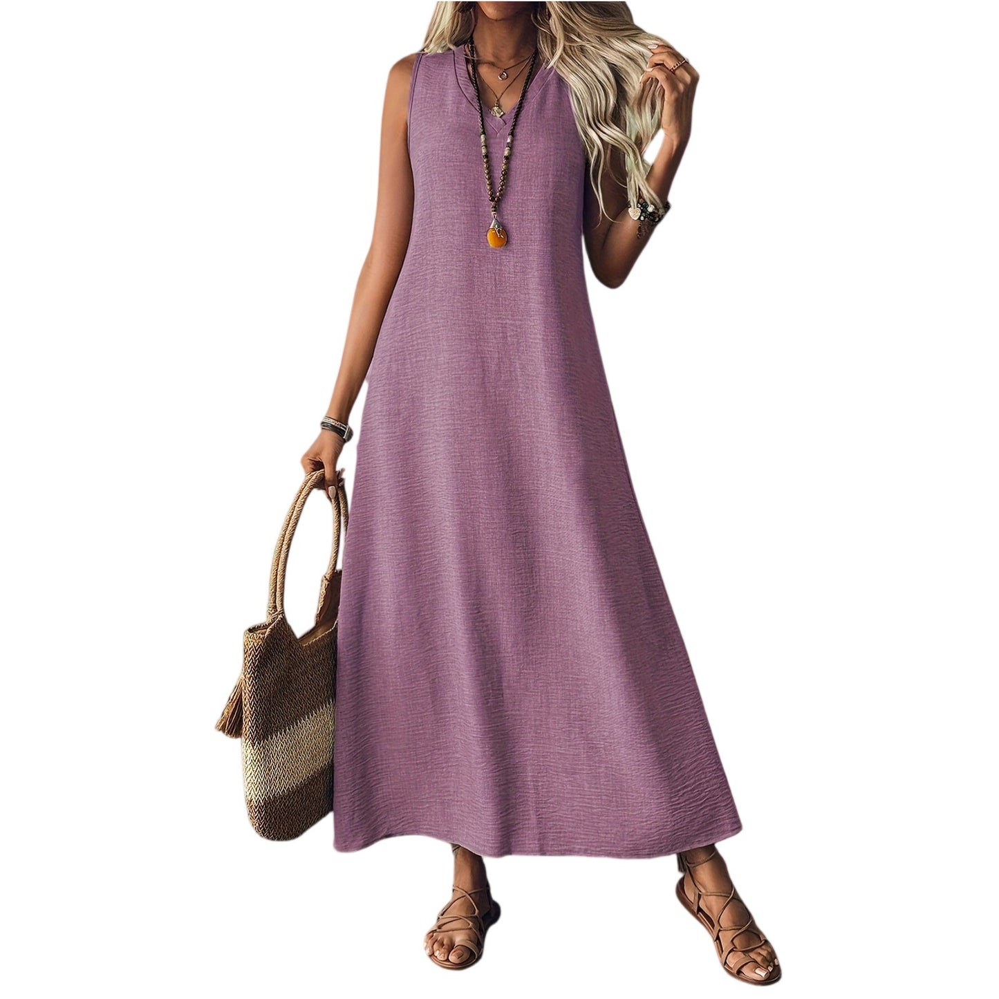 Women's Summer Sleeveless Back Zipper One-piece Elegant Dress