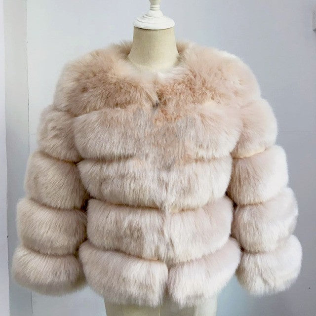 Women's Faux Fox Fur Slim Fit Stitching Coats