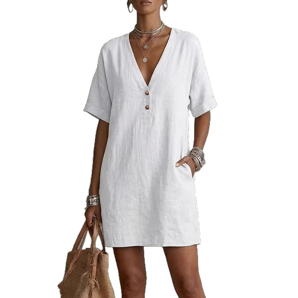 Women's Summer Casual Comfortable Button Pocket For Dress