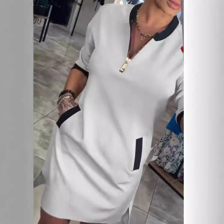 Elegant Women's Zipper Sleeve Temperament Leisure Dress