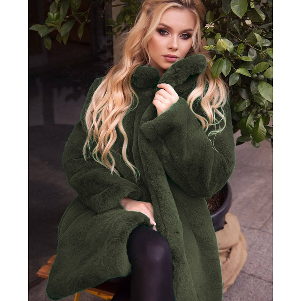 Women's Rex Rabbit Fur Stand Collar Winter Coats