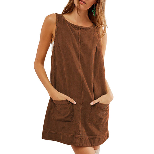 Women's Unique Leisure Corduroy Sleeveless Dress Dresses
