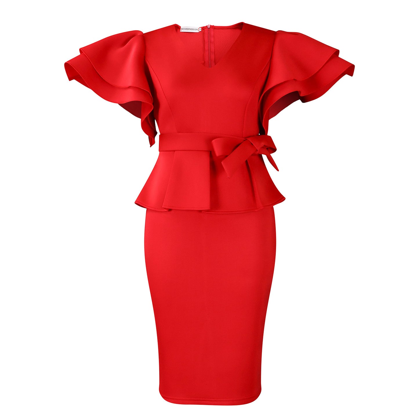 Fashionable Elegant Flounced Solid Color Sheath Dress