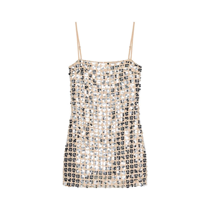 Style Sexy Mirror Flash Suspender Sequined Dresses