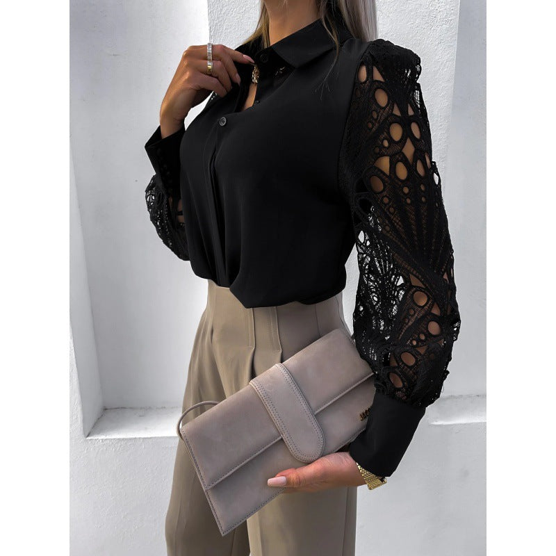 Women's Unique Slouchy Lace Stitching Shirt Blouses