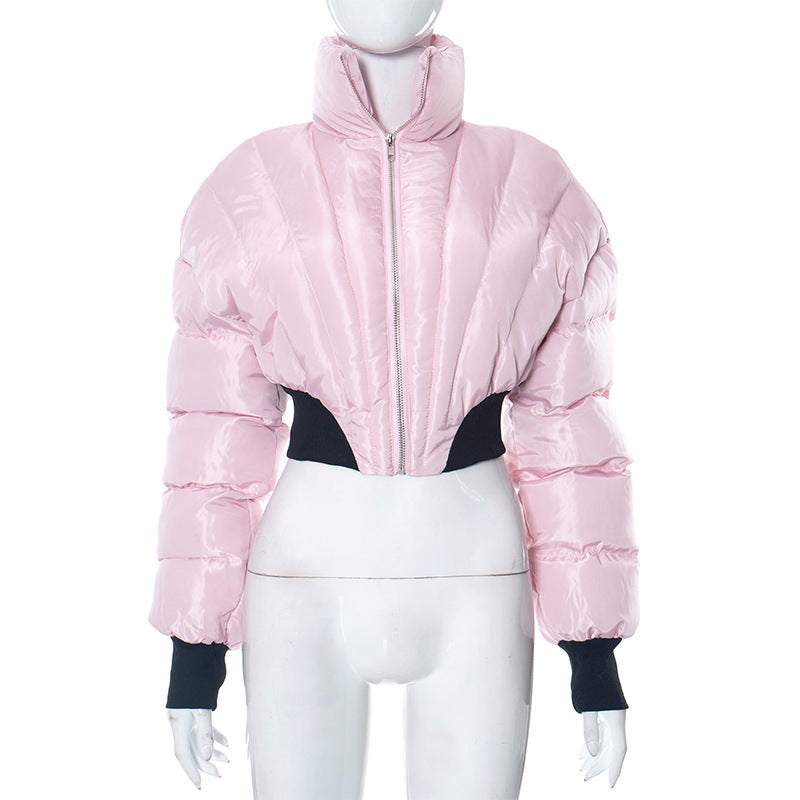 Women's Solid Color Polo Collar Zipper Bread Coats