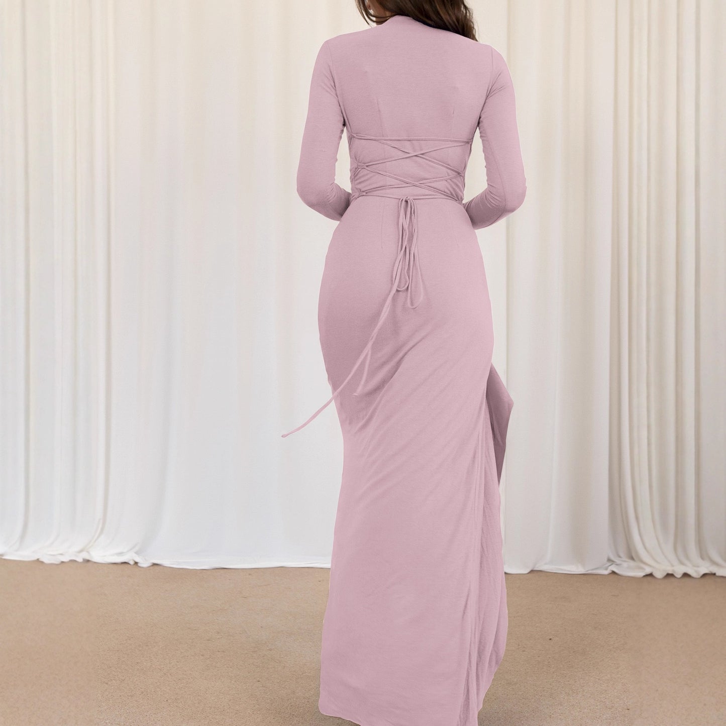 Fashion Design Solid Color Round Neck Irregular Dress