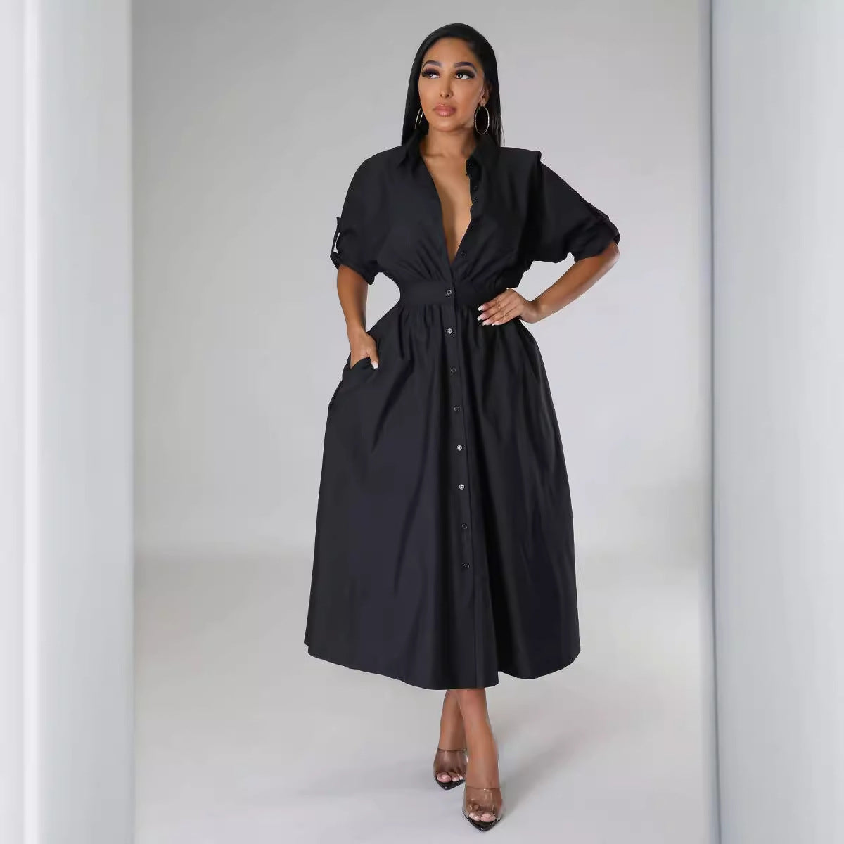 Women's Dress Fashionable Shirt Waist Loose Long Dresses
