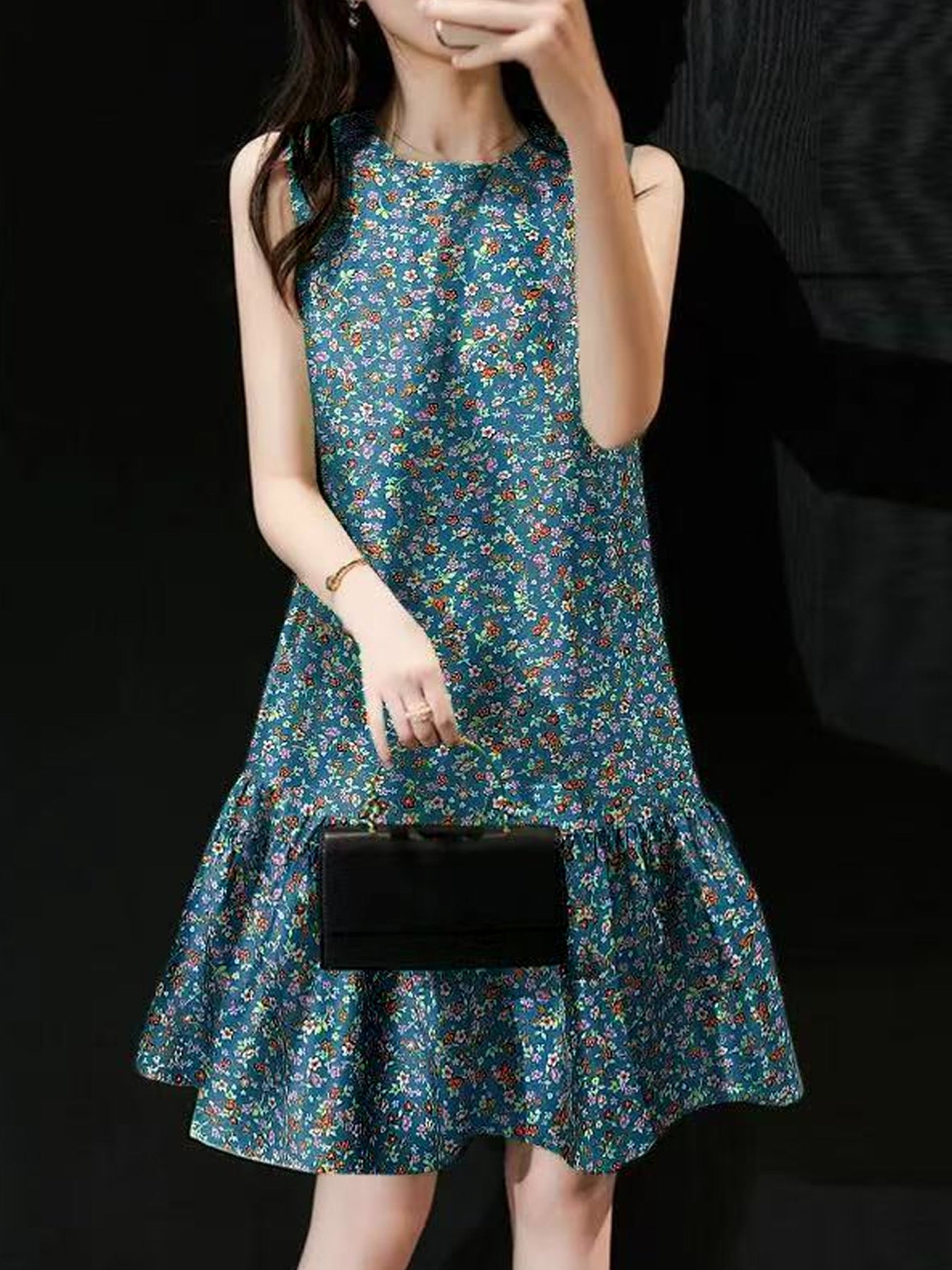 Women's Fashion Floral Sleeveless Round Neck Print Dress