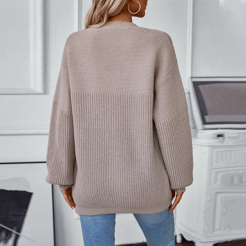 Women's Casual Loose Solid Color Mid-length Knitted Cardigans