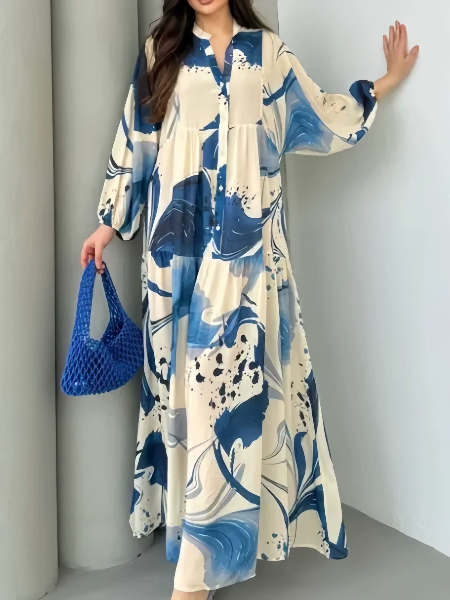Printed Loose Casual Long Sleeves Temperament Dress