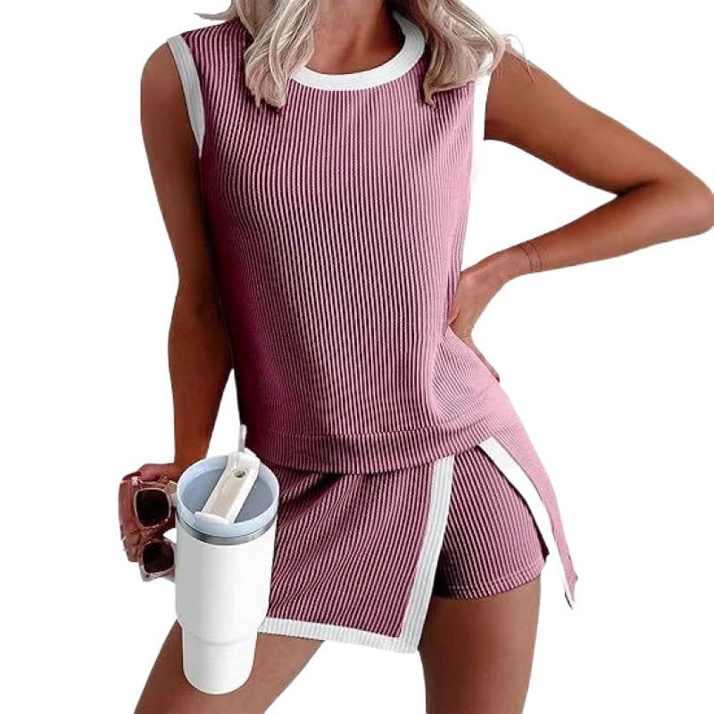 Women's Twist Strip Round Neck Loose Elastic Fashion Casual Suit