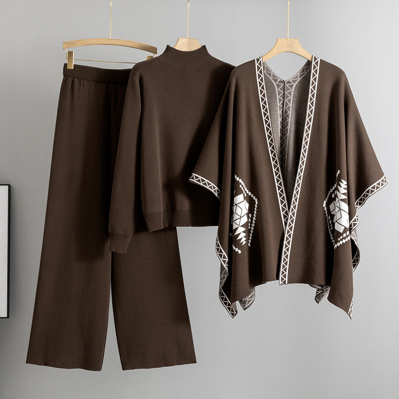 Women's Loose Idle Turtleneck Outer Wear Shawl Suits