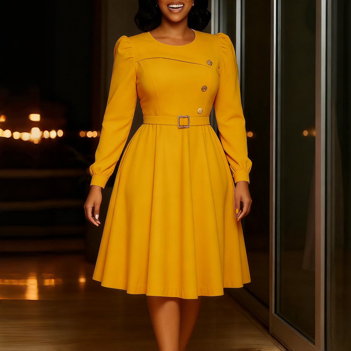 High Waist A- Line Dress Elegant Party Solid Dresses
