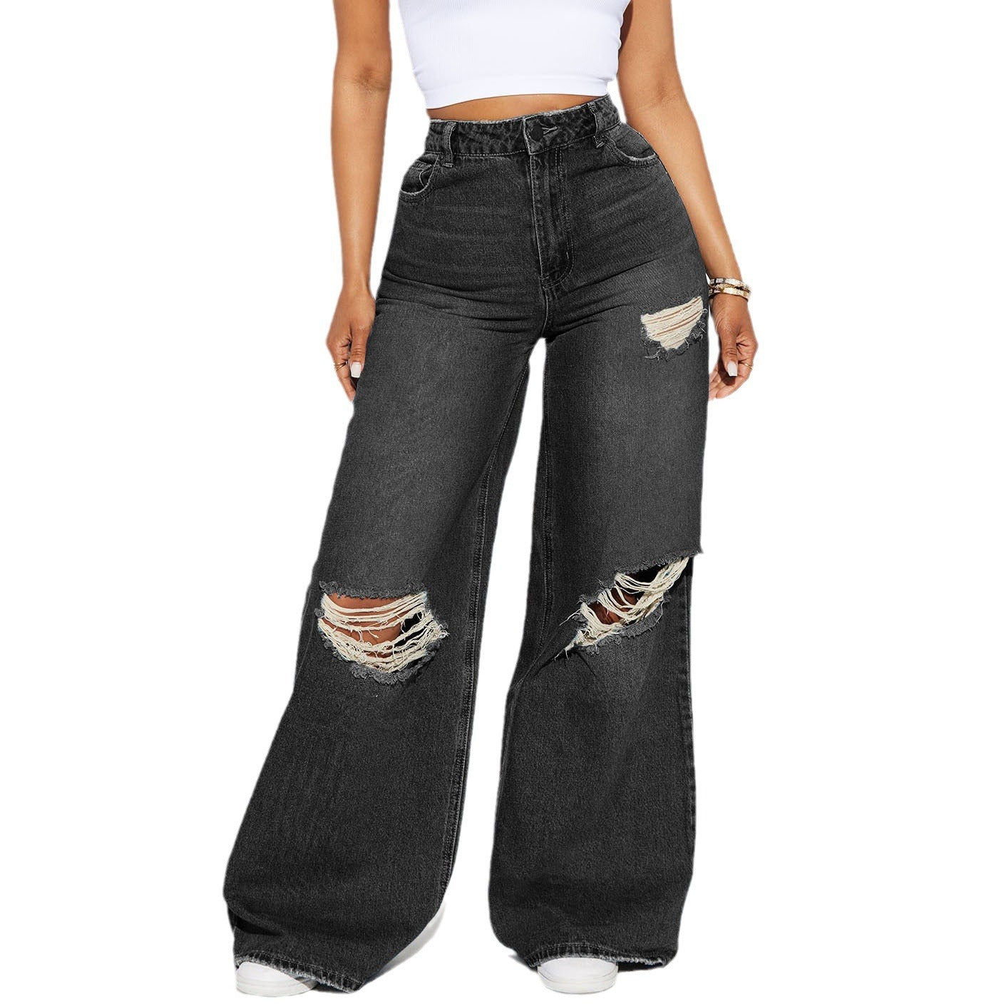 Women's Comfortable Unique Common Style Bagged Jeans