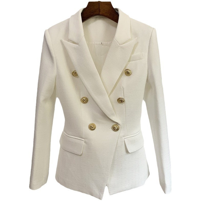 Fashion Female Metal Lion Buckle Double-breasted Blazers