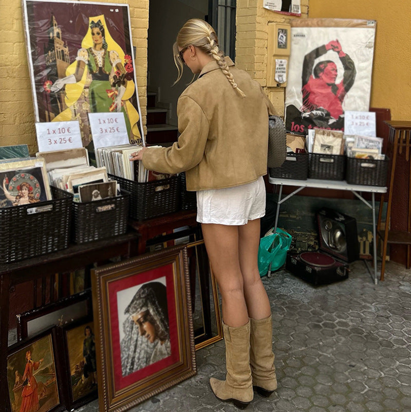 Women's Suede Elegant Slim Fit Peter Pan Shorts