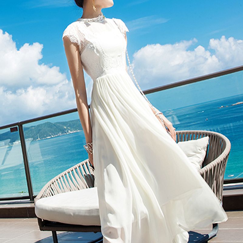 Summer French Elegant Temperament Slimming Sleeve Long Pleating Big Swing Dress